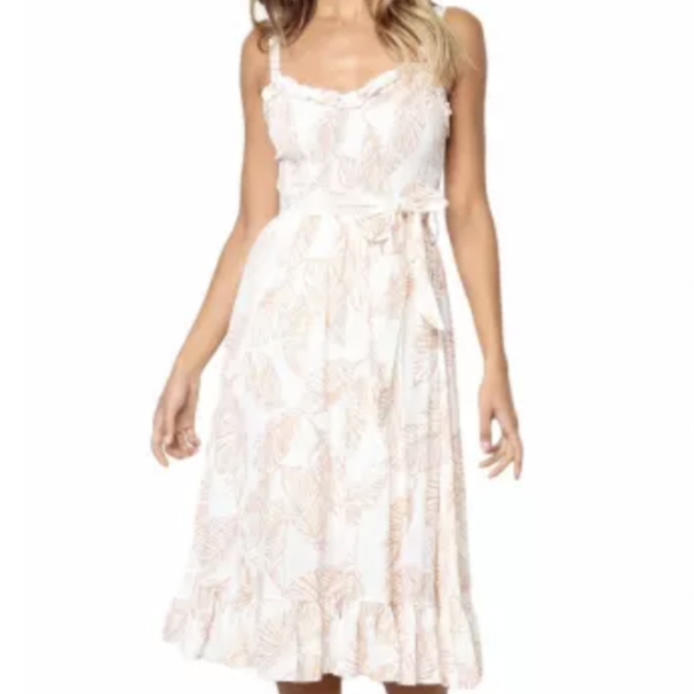 White and pink feather print dress - Picture 3 of 4